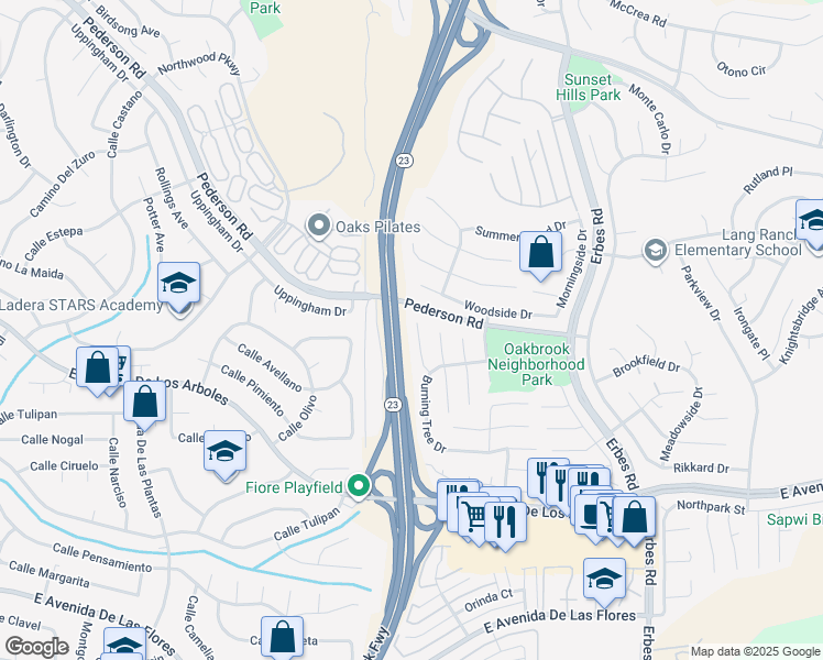 map of restaurants, bars, coffee shops, grocery stores, and more near 2821 Shelter Wood Court in Thousand Oaks
