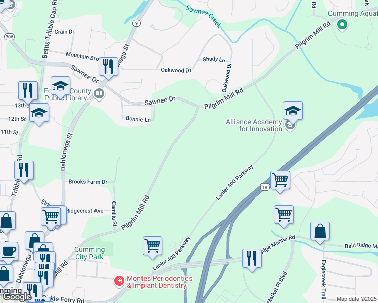 map of restaurants, bars, coffee shops, grocery stores, and more near 529 Pilgrim Mill Road in Cumming