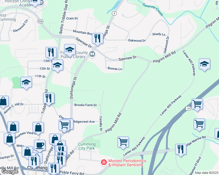 map of restaurants, bars, coffee shops, grocery stores, and more near 509 Pearl Street in Cumming