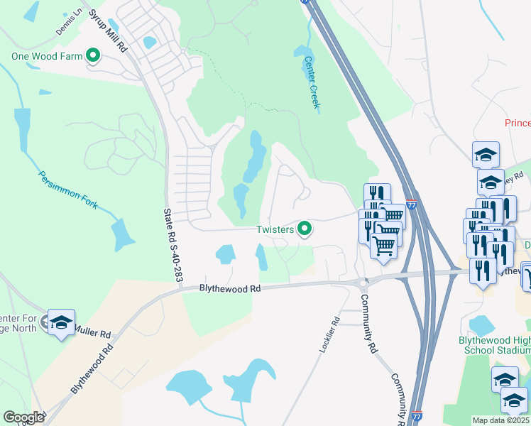 map of restaurants, bars, coffee shops, grocery stores, and more near 105 High Pointe Drive in Blythewood