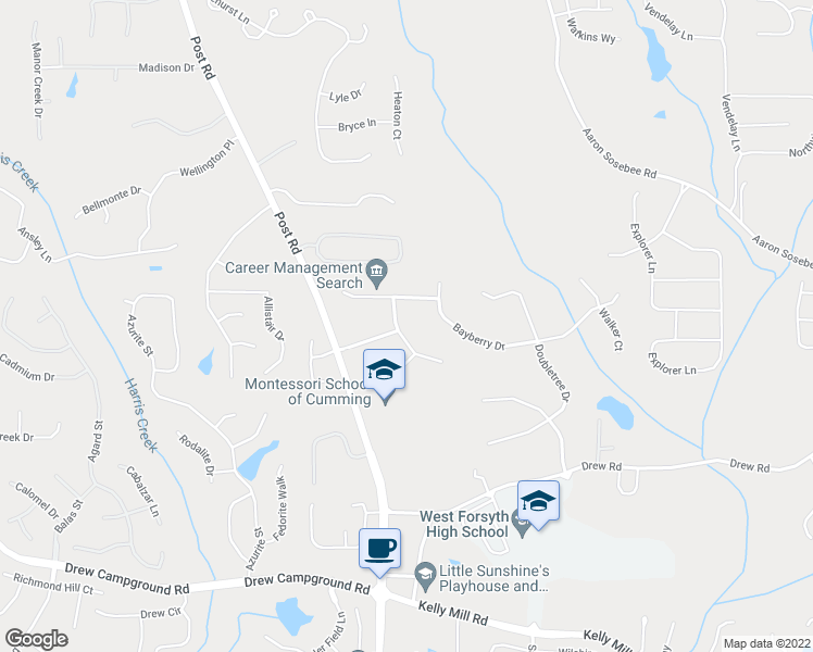 map of restaurants, bars, coffee shops, grocery stores, and more near 4610 Canterbury Way in Cumming