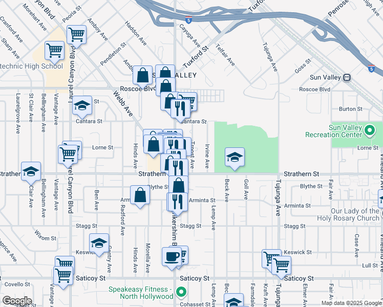 map of restaurants, bars, coffee shops, grocery stores, and more near 8023 Troost Avenue in Los Angeles