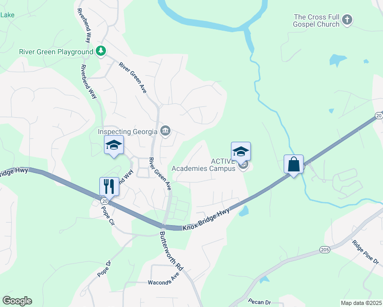 map of restaurants, bars, coffee shops, grocery stores, and more near 123 Academy Lane in Canton