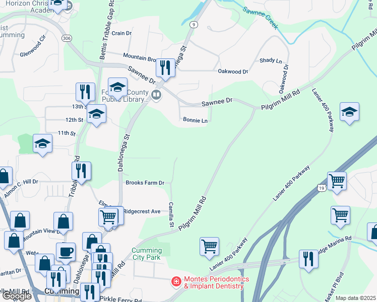 map of restaurants, bars, coffee shops, grocery stores, and more near in Cumming