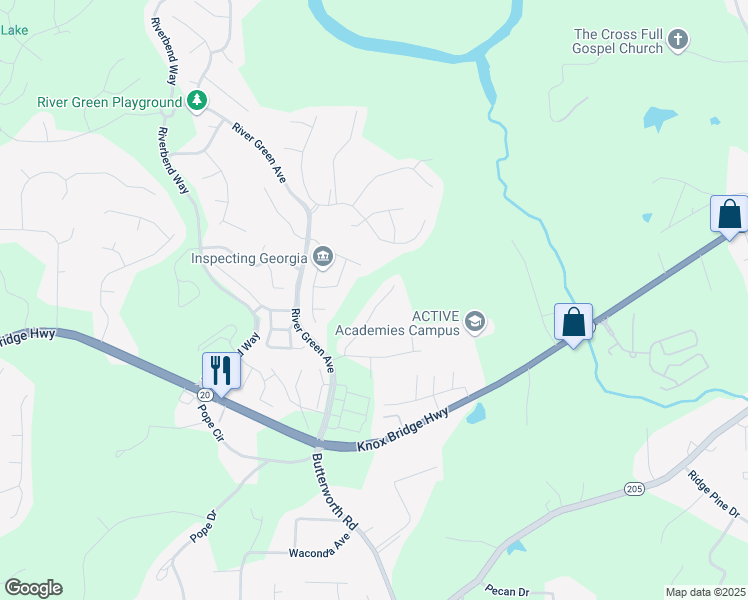 map of restaurants, bars, coffee shops, grocery stores, and more near 123 Academy Lane in Canton