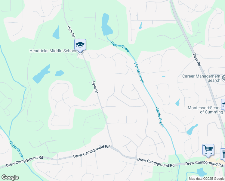 map of restaurants, bars, coffee shops, grocery stores, and more near 4535 Vanadium Bend in Cumming