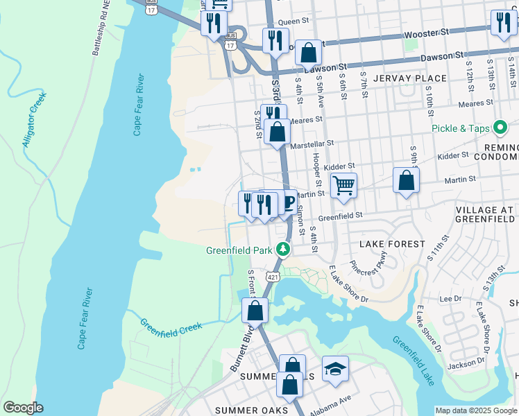 map of restaurants, bars, coffee shops, grocery stores, and more near 1314 South 2nd Street in Wilmington