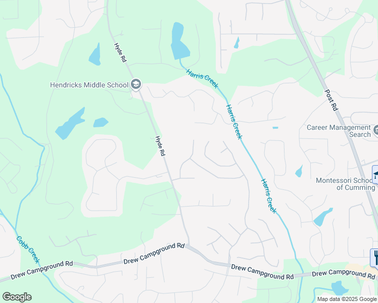 map of restaurants, bars, coffee shops, grocery stores, and more near 4535 Vanadium Bend in Cumming