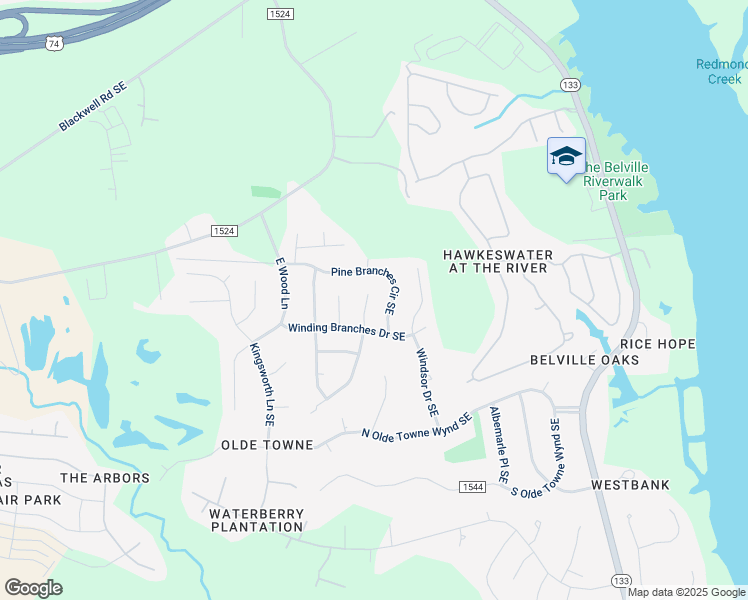 map of restaurants, bars, coffee shops, grocery stores, and more near 658 Hickory Branches Drive in Belville
