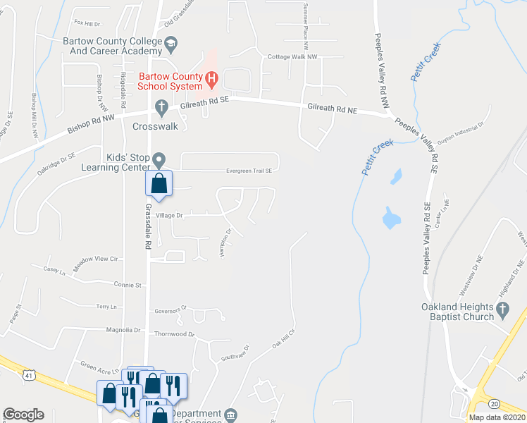 map of restaurants, bars, coffee shops, grocery stores, and more near 146 Benfield Circle Southeast in Cartersville