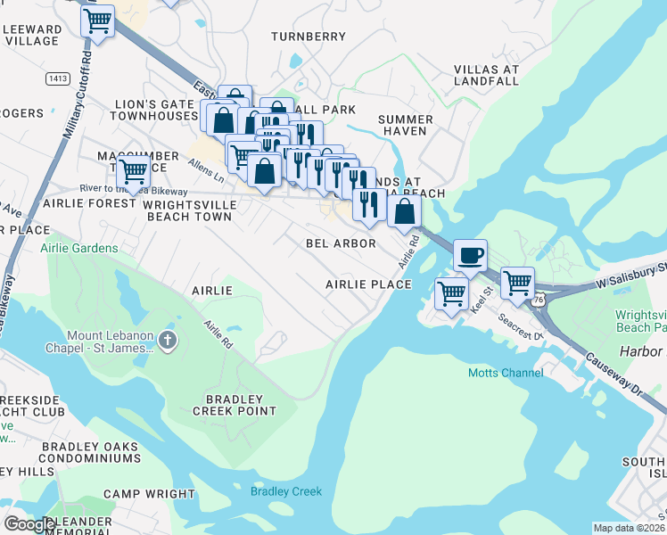 map of restaurants, bars, coffee shops, grocery stores, and more near 2226 Allens Ln in Wilmington