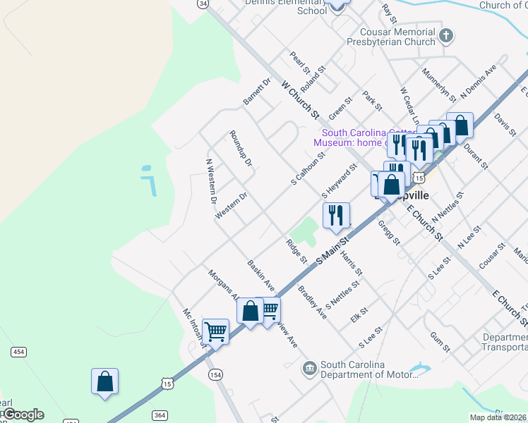 map of restaurants, bars, coffee shops, grocery stores, and more near 299 Ridge St in Bishopville