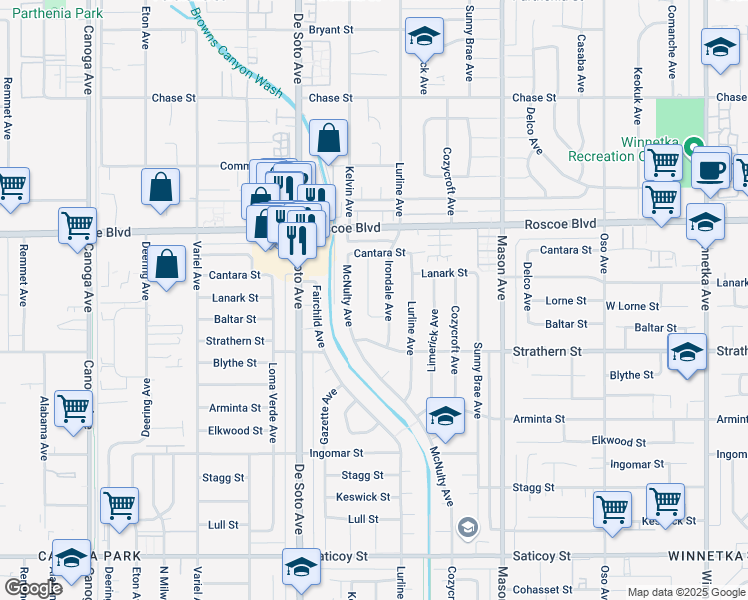 map of restaurants, bars, coffee shops, grocery stores, and more near 8100 Kelvin Avenue in Los Angeles