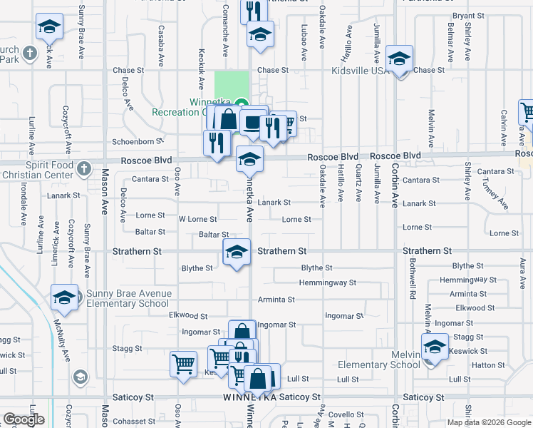 map of restaurants, bars, coffee shops, grocery stores, and more near 8125 Quakertown Avenue in Los Angeles