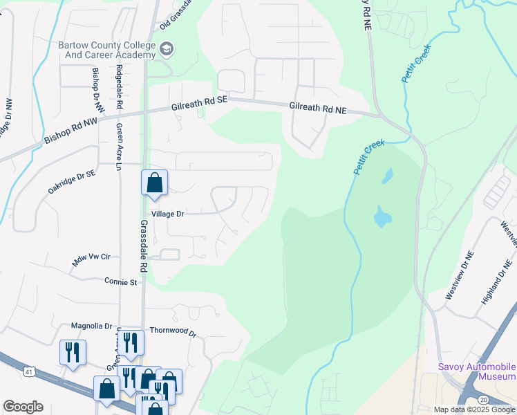 map of restaurants, bars, coffee shops, grocery stores, and more near 142 Benfield Circle Southeast in Cartersville