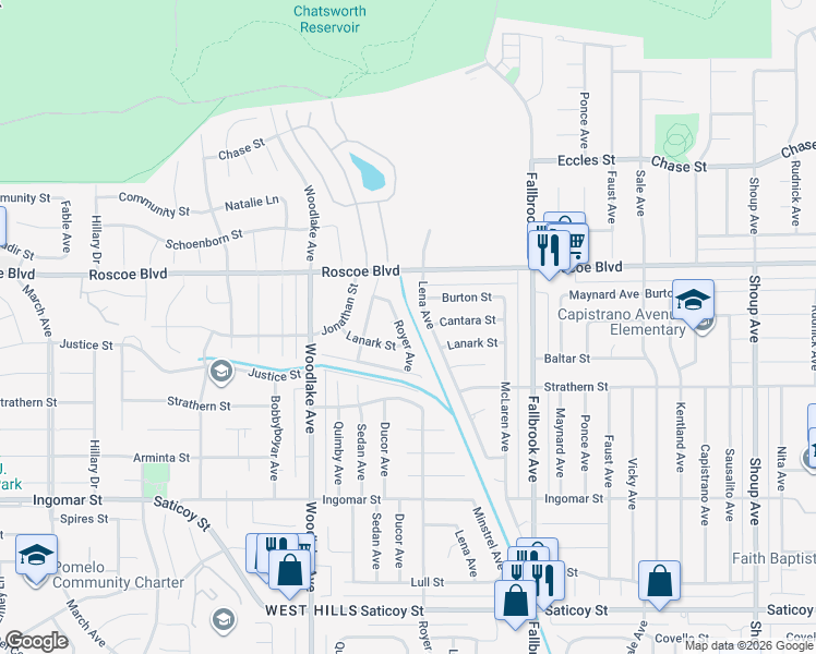 map of restaurants, bars, coffee shops, grocery stores, and more near 8108 Royer Avenue in Los Angeles