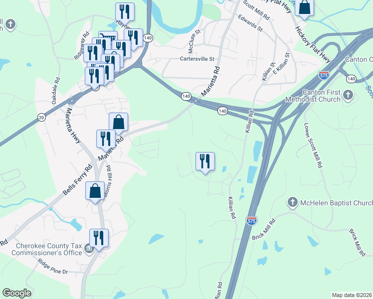 map of restaurants, bars, coffee shops, grocery stores, and more near 129 Celebration Song in Canton