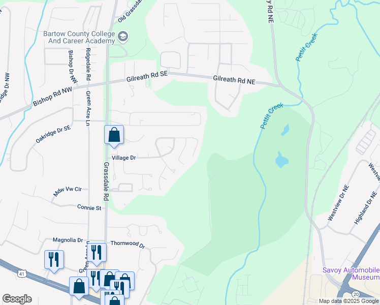 map of restaurants, bars, coffee shops, grocery stores, and more near 142 Benfield Circle Southeast in Cartersville