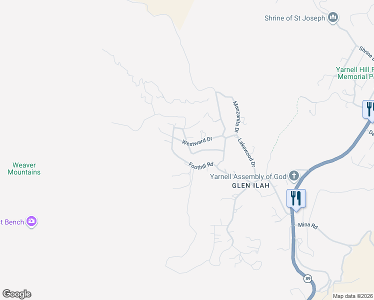 map of restaurants, bars, coffee shops, grocery stores, and more near 17575 Westward Drive in Yarnell
