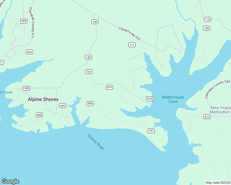 map of restaurants, bars, coffee shops, grocery stores, and more near County Road 819 in Cedar Bluff