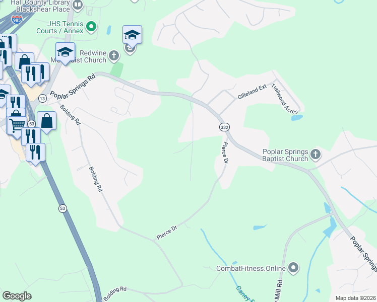 map of restaurants, bars, coffee shops, grocery stores, and more near 3456 Bell Road in Gainesville