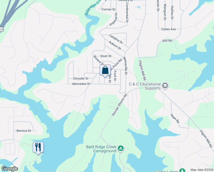 map of restaurants, bars, coffee shops, grocery stores, and more near 5035 Mercedes Drive in Cumming