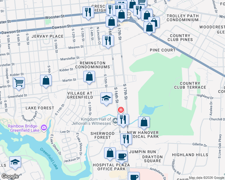 map of restaurants, bars, coffee shops, grocery stores, and more near 1524 South 16th Street in Wilmington