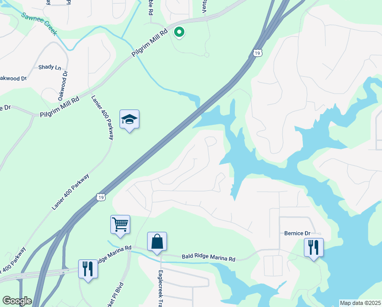 map of restaurants, bars, coffee shops, grocery stores, and more near 1366 Elderwood Way in Cumming