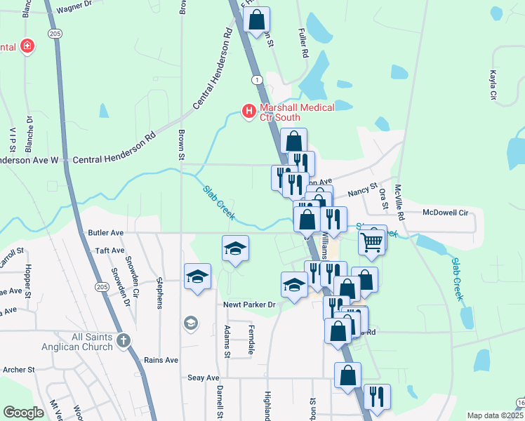 map of restaurants, bars, coffee shops, grocery stores, and more near 751 Medical Center Parkway in Boaz