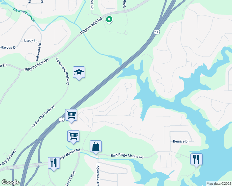 map of restaurants, bars, coffee shops, grocery stores, and more near 1366 Elderwood Way in Cumming