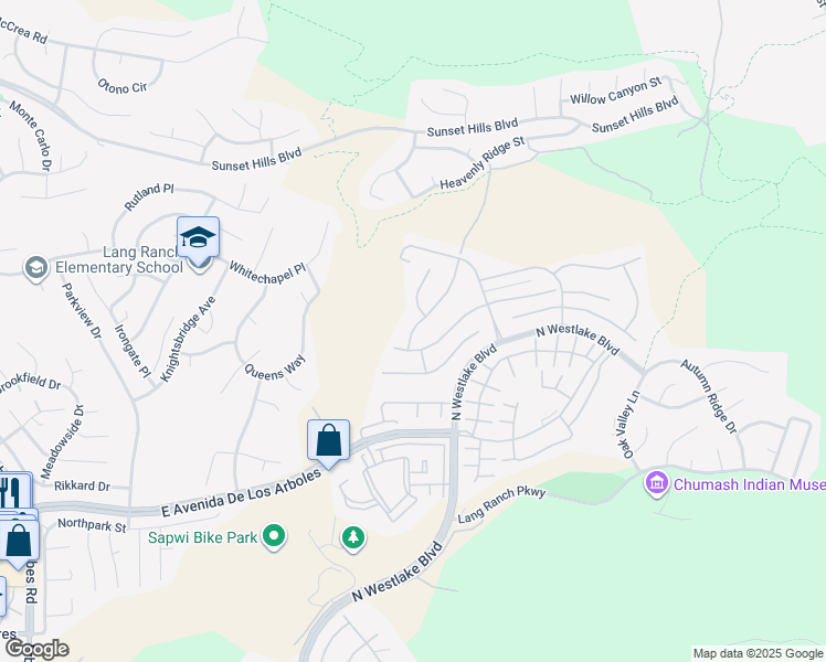 map of restaurants, bars, coffee shops, grocery stores, and more near 2827 Arbella Lane in Thousand Oaks