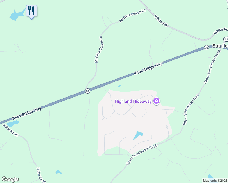 map of restaurants, bars, coffee shops, grocery stores, and more near 103 Highland View Pass in White