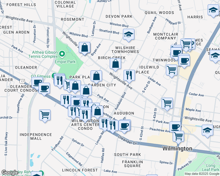 map of restaurants, bars, coffee shops, grocery stores, and more near 3901 Cherry Avenue in Wilmington
