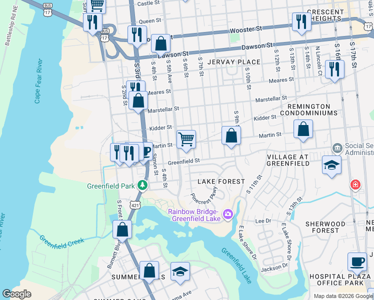 map of restaurants, bars, coffee shops, grocery stores, and more near 1408 South 6th Street in Wilmington