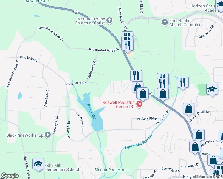 map of restaurants, bars, coffee shops, grocery stores, and more near 509 Sawnee Corners Drive in Cumming