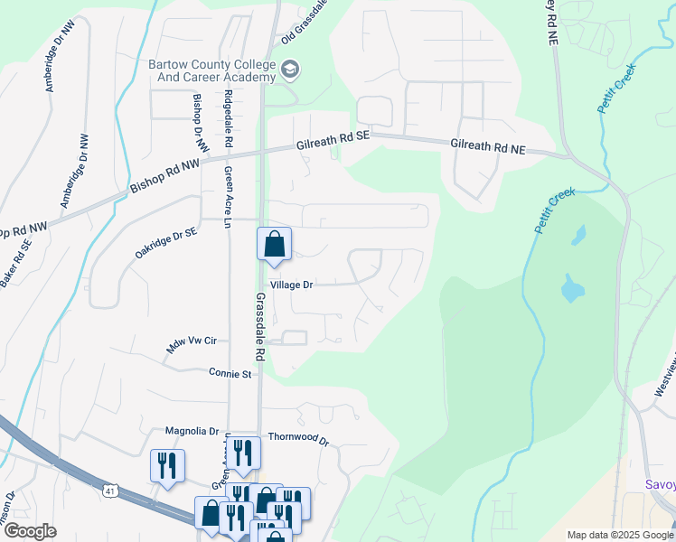 map of restaurants, bars, coffee shops, grocery stores, and more near 16 Montclair Court in Cartersville