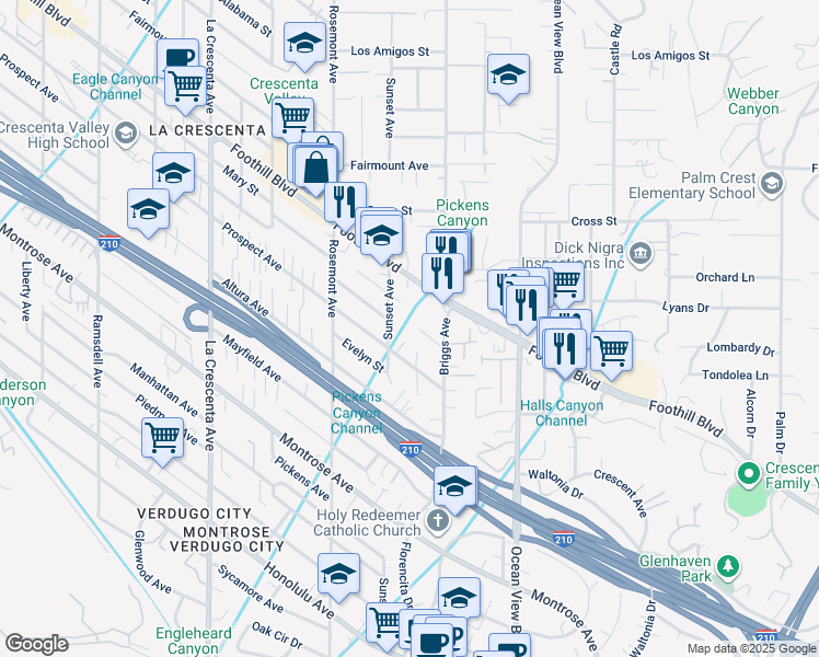 map of restaurants, bars, coffee shops, grocery stores, and more near 2432 Carol Park Place in La Crescenta-Montrose