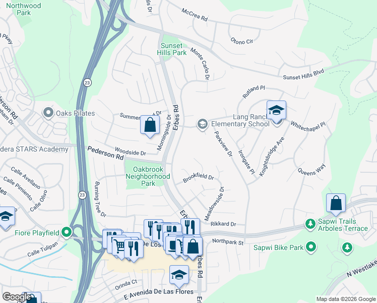 map of restaurants, bars, coffee shops, grocery stores, and more near 2844 Jason Court in Thousand Oaks