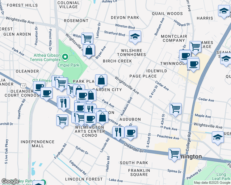 map of restaurants, bars, coffee shops, grocery stores, and more near 3901 Cherry Ave in Wilmington