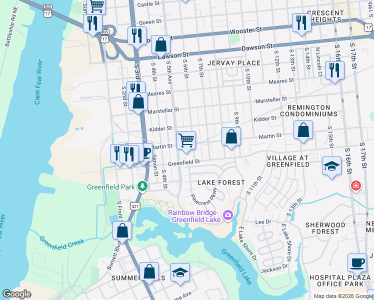 map of restaurants, bars, coffee shops, grocery stores, and more near 1408 South 6th Street in Wilmington