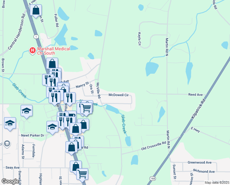 map of restaurants, bars, coffee shops, grocery stores, and more near 430 McDowell Circle in Boaz