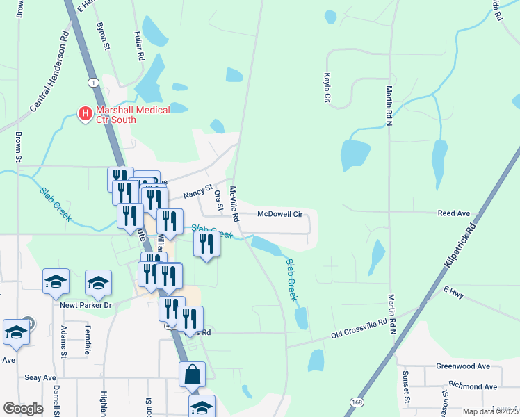 map of restaurants, bars, coffee shops, grocery stores, and more near 430 McDowell Circle in Boaz