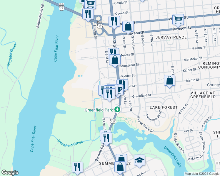 map of restaurants, bars, coffee shops, grocery stores, and more near 1314 South 2nd Street in Wilmington