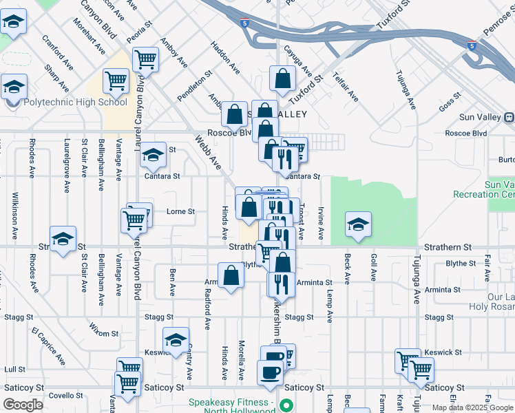 map of restaurants, bars, coffee shops, grocery stores, and more near 8062 Webb Avenue in Los Angeles