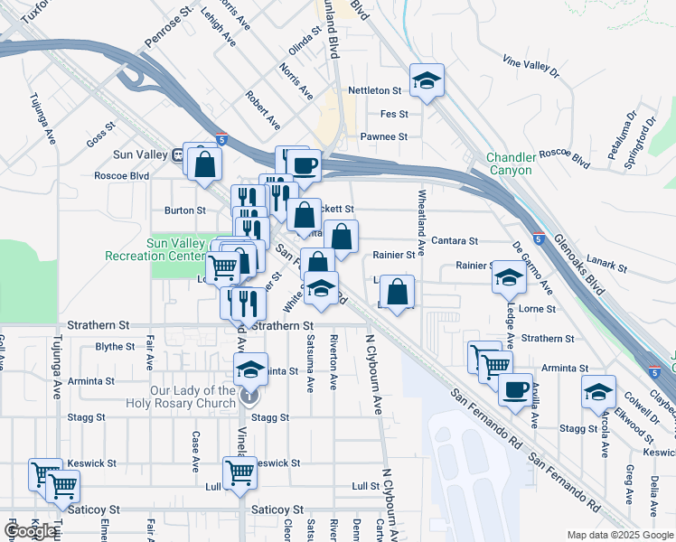 map of restaurants, bars, coffee shops, grocery stores, and more near 8088 San Fernando Rd in Los Angeles