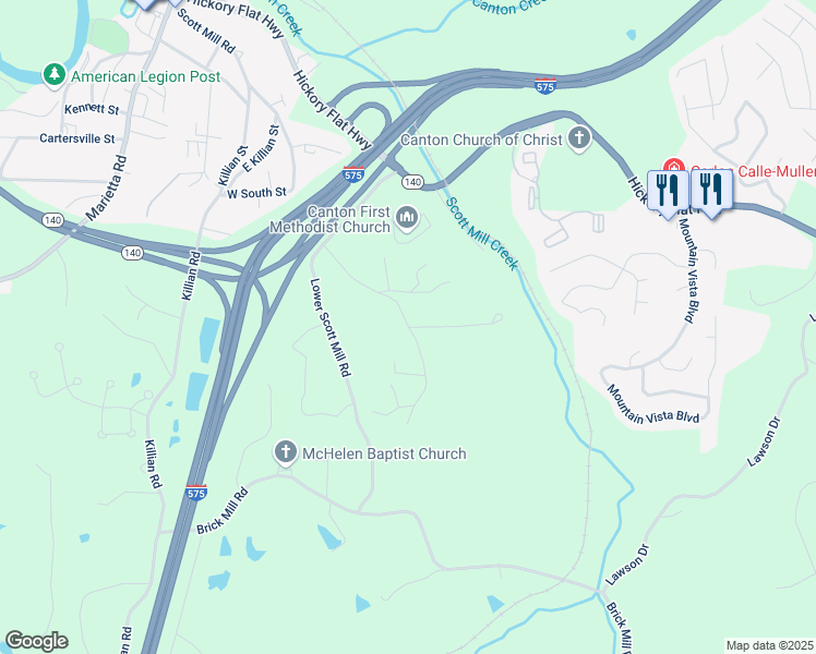 map of restaurants, bars, coffee shops, grocery stores, and more near 0 Lewis Way in Canton