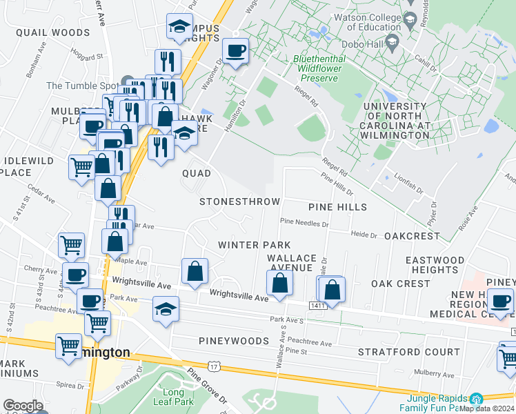 map of restaurants, bars, coffee shops, grocery stores, and more near 819 Seabury Court in Wilmington