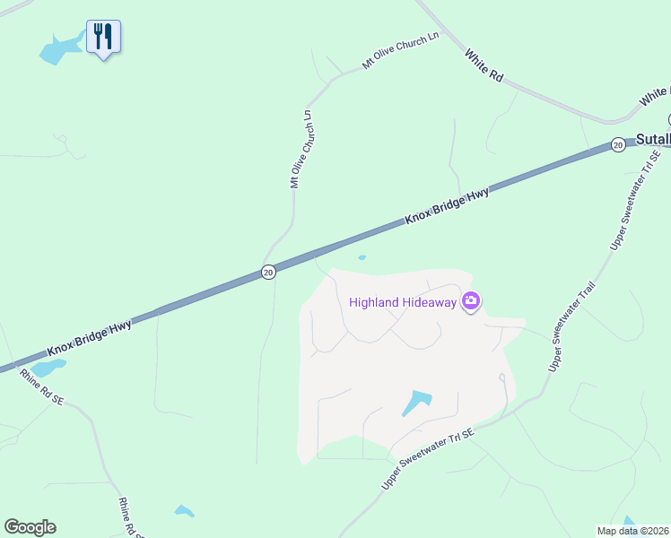 map of restaurants, bars, coffee shops, grocery stores, and more near 101 Highland View Pass in White