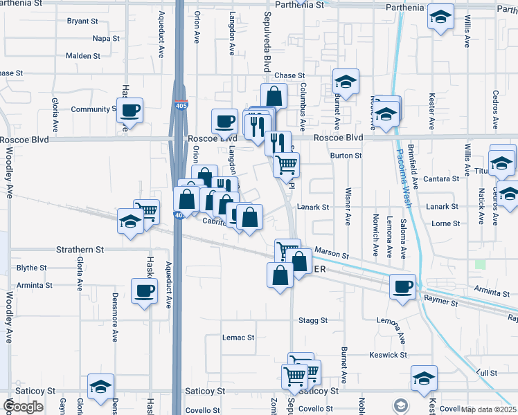 map of restaurants, bars, coffee shops, grocery stores, and more near 8080 Langdon Avenue#6 in Los Angeles