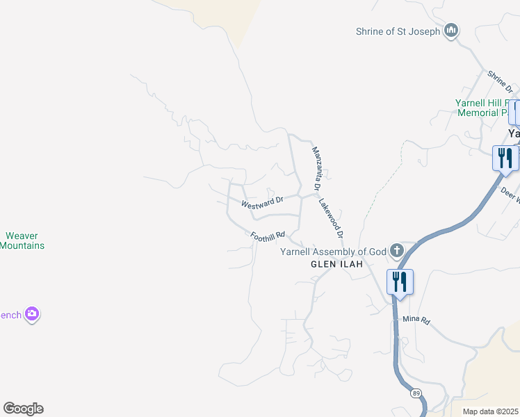 map of restaurants, bars, coffee shops, grocery stores, and more near 17575 Westward Drive in Yarnell